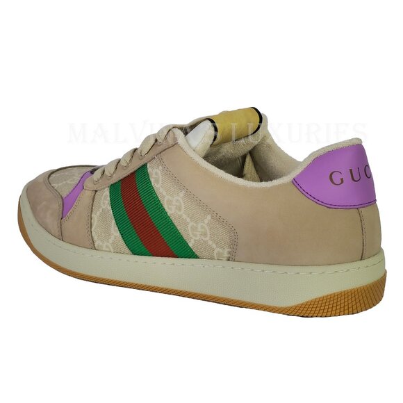 GUCCI SNEAKERS SCREENER LEATHER SHOES GG LOGO WEB STRIPE  sz 40.5 10.5 US - Picture 4 of 16